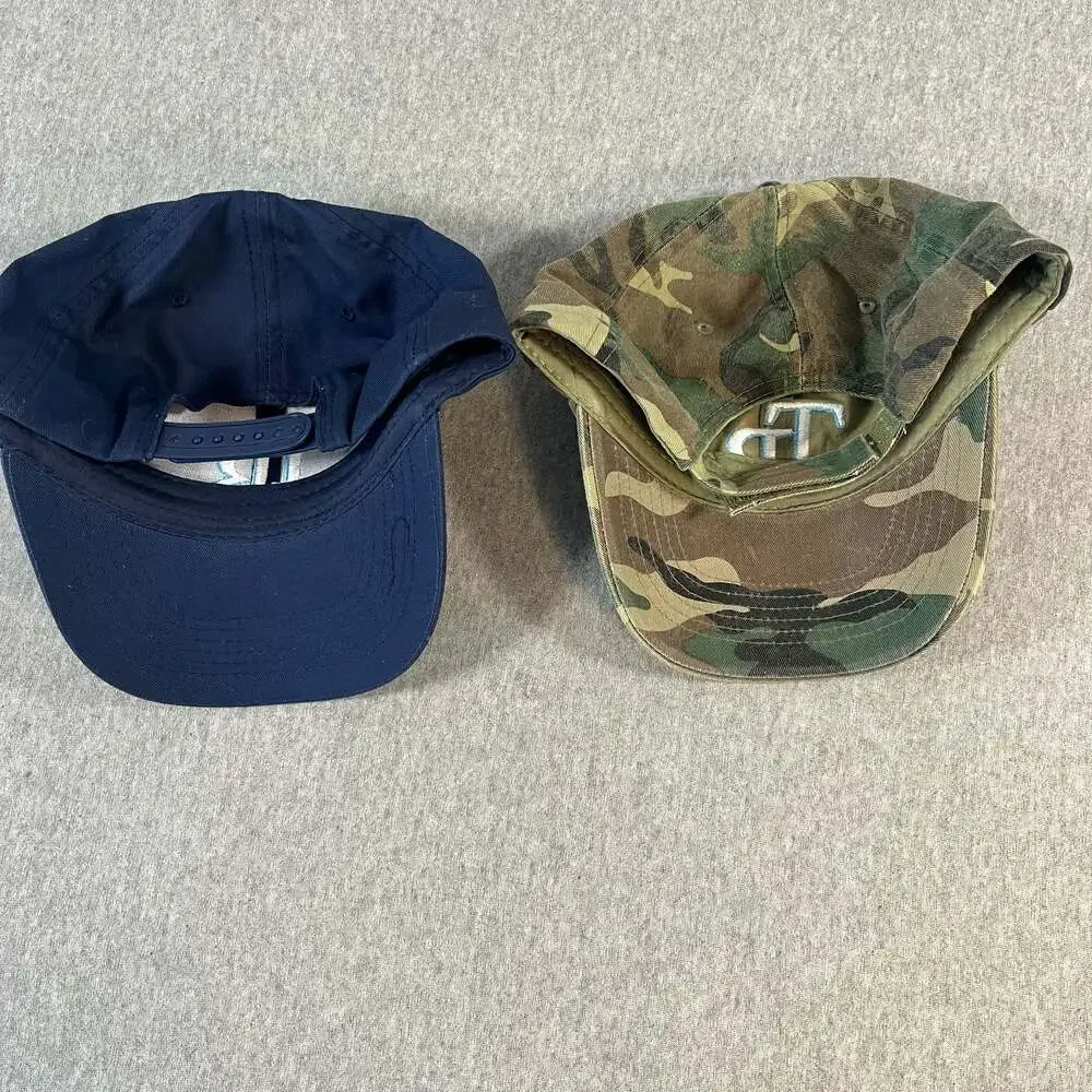 Tampa Bay Rays TB Logo Adjustable Baseball Hat Lot of 2 Navy Blue and Camouflage